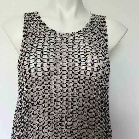 Eileen Fisher open knit black and white sleeveless crop top - Picture 3 of 9